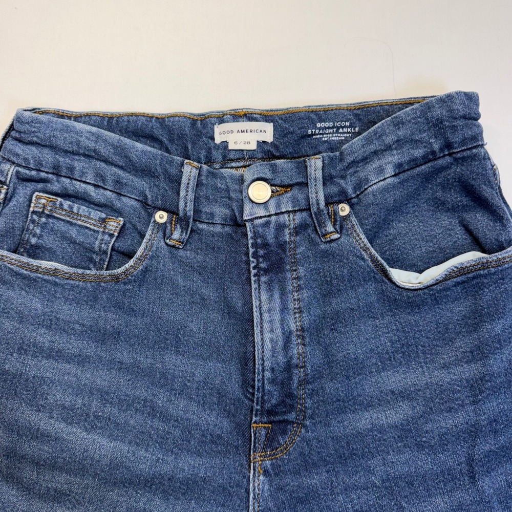 Good American Good Icon Straight Ankle Jeans 6 28 High Rise Medium Wash Womens - Picture 3 of 11